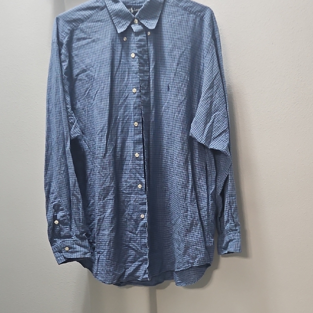 Ralph Lauren Navy Checkered Button Down Shirt
